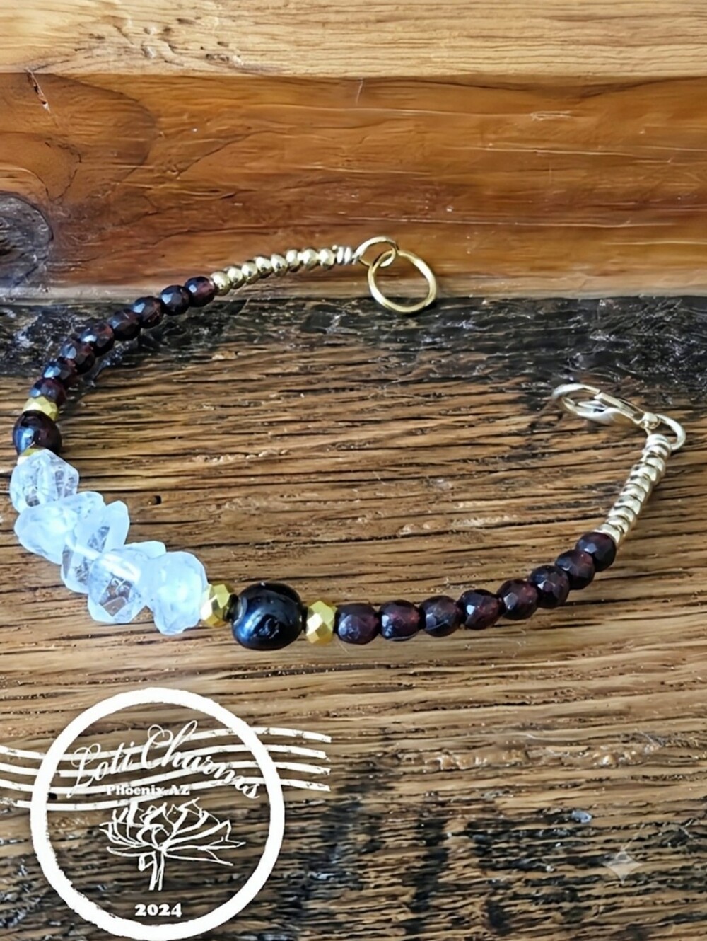 Raw & Refined:  Faceted Garnets & Double Terminated Herkimer Diamond Bracelet